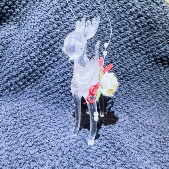 Handblown Clear Glass Rose Rudolph Reindeer Christmas Ornament 3.5x2in - Picture 9 of 10